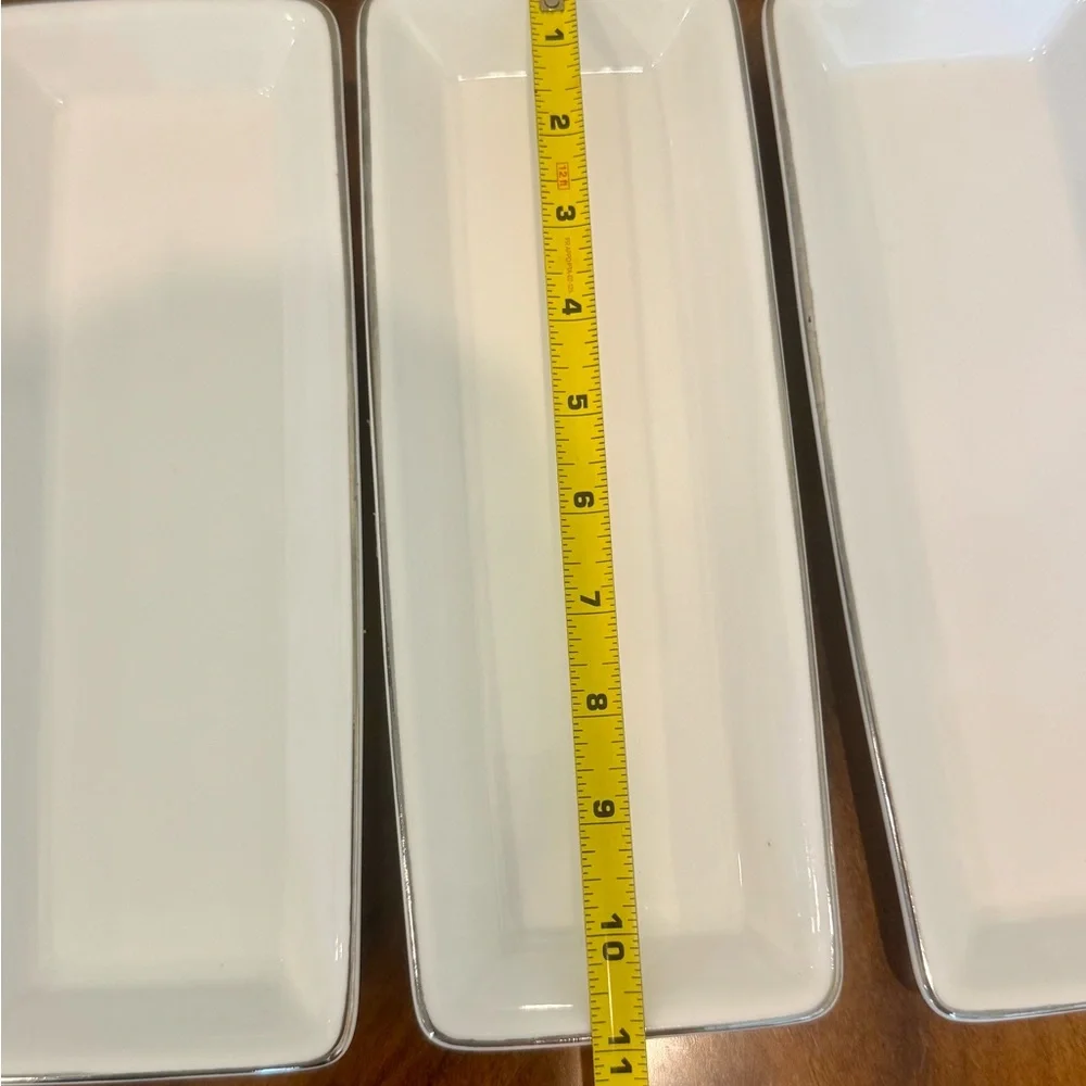 3 Towle Silversmiths Fine Bone China White Rectangular Serving Platters - Picture 6 of 7